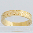 14 Karat Yellow Gold flat hand-engraved band with wheat pattern
