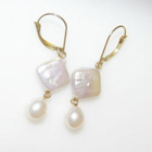 double pearl dangles with diagonal square button pearls