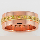 14 karat Rose gold flat band with yellow diamonds bead-set in 18 karat yellow gold inlay.