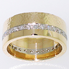 14 Karat Yellow and White Gold 2-tone band with bead-set white diamonds and hammered and high-polished finishes (alternate view)