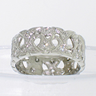 Platinum peirced shapes filigree band with bead-set round melee diamonds