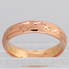 14 Karat Rose Gold half-round hand-engraved band with low-profile wheat pattern